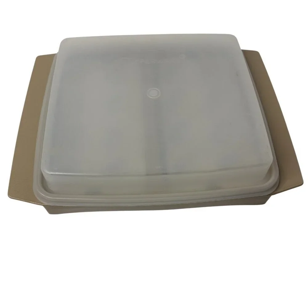 Vintage Tupperware Deviled Egg Keeper Carrier Container Tan #723-3 4Pc USA VGC